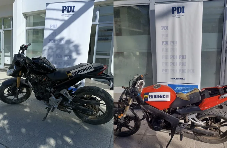 PDI de Santa Cruz recupera dos motocicletas robadas en procedimientos por flagrancia