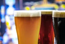 Pints of draught beer macro photography