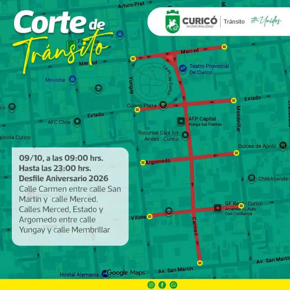 Anuncian Cortes De Transito En El Centro De Curico Por Desfile De Aniversario De La Comuna